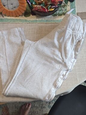 adidas Light Heather Gray Track Pants with White Logo